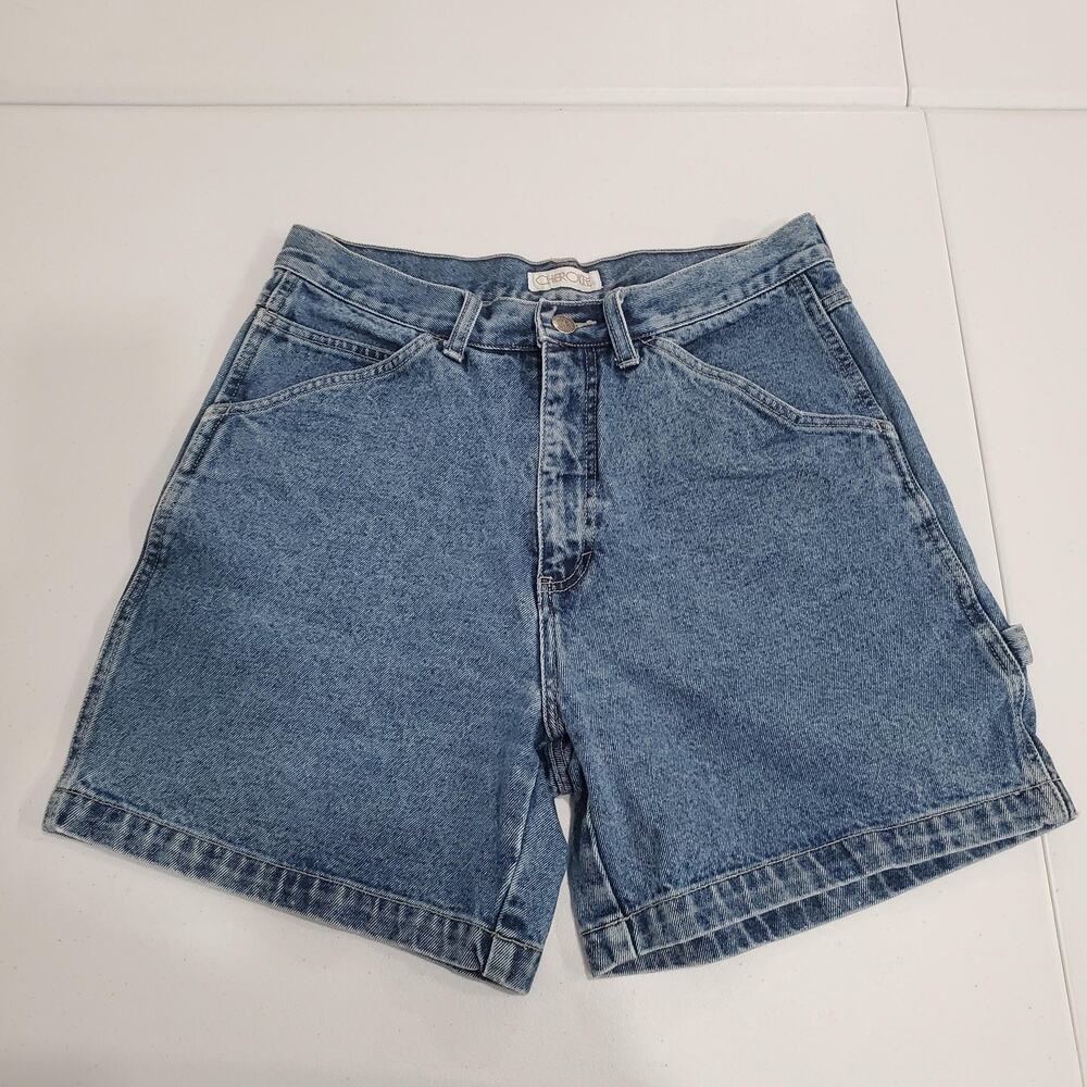 90s Cherokee Shorts Womens 12 Blue Denim Utility High Rise Hammer Loop Workwear